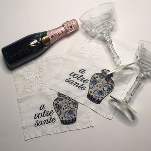 Ginger Jar Embroidered Vintage Linen Coasters